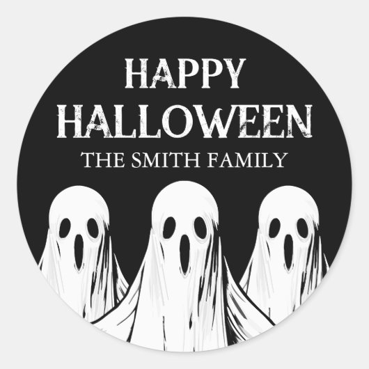 Frohe Halloween Party Schwarz-Weiß-Geist Runder Aufkleber (Vorderseite)