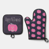 Frohe Halloween Pink Jack-o-Laternen Ofenhandschuh & Topflappen-Set (Vorderseite)