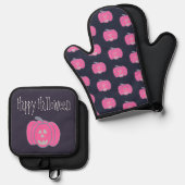 Frohe Halloween Pink Jack-o-Laternen Ofenhandschuh & Topflappen-Set (Vorderseite/Rückseite)