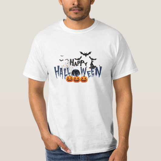 Frohe Halloween Pumpkin, Ghost & Bat T-Shirt (Vorderseite)