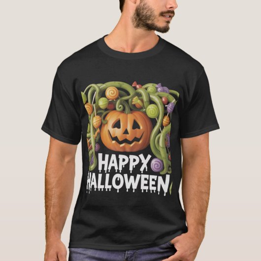 Frohe Halloween Pumpkin Illustration mit Candy T-Shirt (Vorderseite)