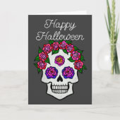 Frohe Halloween Rainbow Skull mit Rose Karte (Vorderseite)
