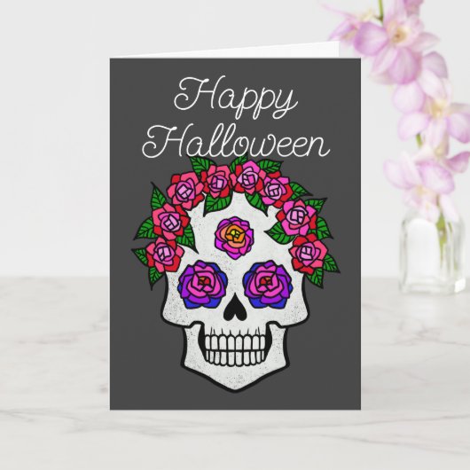 Frohe Halloween Rainbow Skull mit Rose Karte (Orchidee)