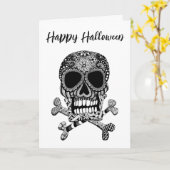 Frohe Halloween Schädel und Crossbones Gruß Karte (Gelbe Blume)