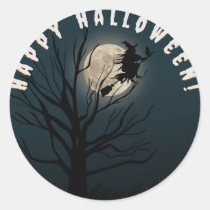 Frohe Halloween schwarze weiße Hexe Runder Aufkleber