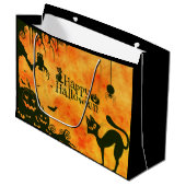 Frohe Halloween-Schwarzkatze, Eule, Kürbisse Große Geschenktüte (Vorderseite Schrägansicht)