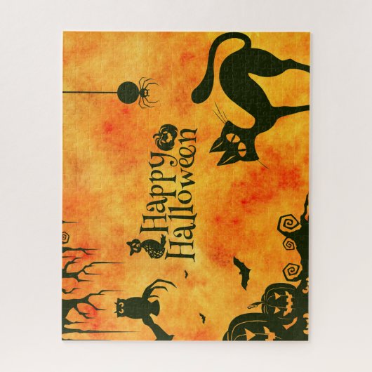 Frohe Halloween-Schwarzkatze, Eule, Kürbisse Puzzle (Vertikal)
