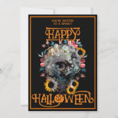 Frohe Halloween Skull Floral Party Schwarze Orange Einladung (Vorderseite)