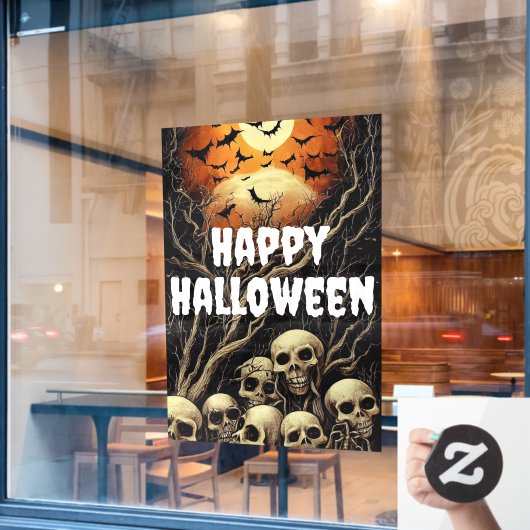 Frohe Halloween-Skulls und Fledermäuse Fensteraufkleber (Café-Fenster)
