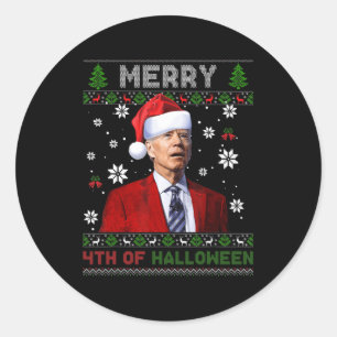 Frohe Halloween Spaß Biden Ugly Weihnachten Runder Aufkleber