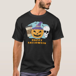 Frohe Halloween - Spooky Skull, Pumpkin & Kaffee T-Shirt