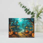 Frohe Halloween Spuk House nach Mitternacht Postkarte (Stehend Vorderseite)