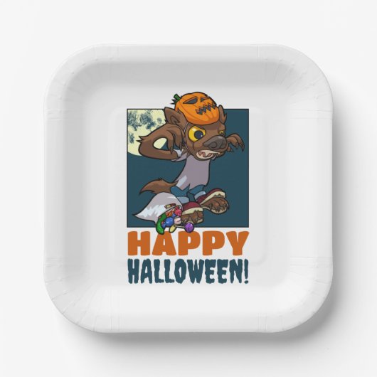 Frohe Halloween! Trick oder Treat Little Werewolf Pappteller (Vorderseite)