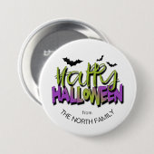 Frohe Halloween Typografie mit Grüner ID685 für Fl Button (Vorne & Hinten)