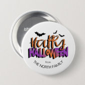 Frohe Halloween Typografie mit Orange/Fledermäuse- Button (Vorne & Hinten)
