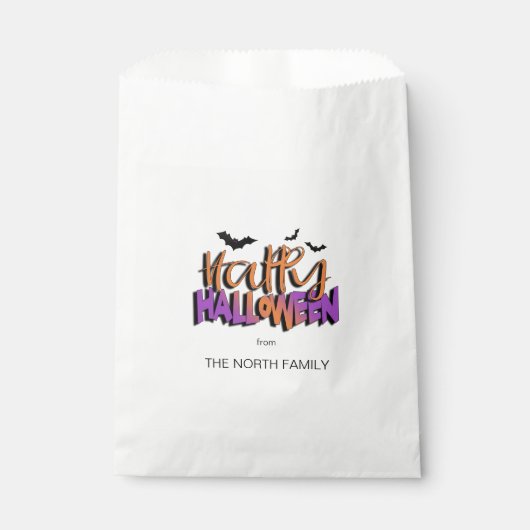 Frohe Halloween Typografie mit Orange/Fledermäuse- Geschenktütchen (Vorderseite)