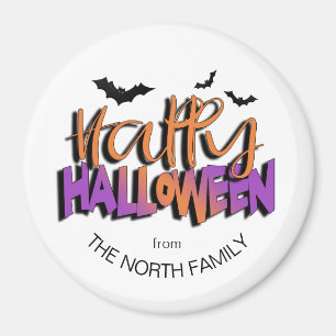 Frohe Halloween Typografie mit Orange/Fledermäuse- Magnet