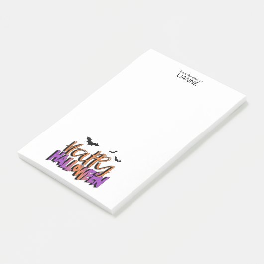 Frohe Halloween Typografie mit Orange/Fledermäuse- Post-it Klebezettel (angewinkelt)