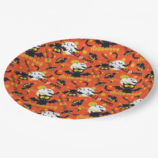 Frohe Halloween Vampire Bat Vollmond Fangs Pappteller (Schrägansicht)