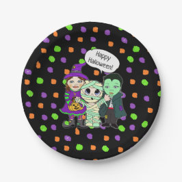 Frohe Halloween Vampire, Hexe, Mummy Polka Dot Pappteller