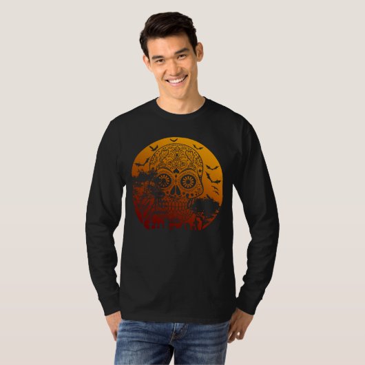 Frohe Halloween Zucker Schädel Friedhof Vollmond 2 T-Shirt (Vorne ganz)