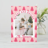 Frohe & Helle Rosa Retro-Bogen-Foto Weihnachten (Stehend Vorderseite)