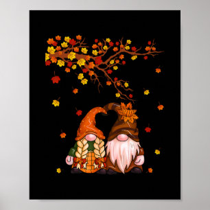 Frohe Herbst euch alle Gnom Kürbis Herbstlaub Dank Poster