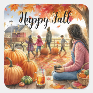 Frohe Herbst-Zeit Herbst-Pumpkins  Quadratischer Aufkleber