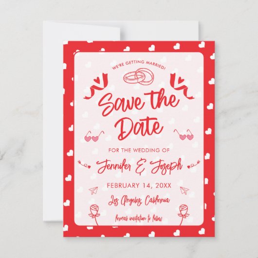 Frohe Herzen Valentinstag Modernes Liebesmuster Save The Date (Vorderseite)