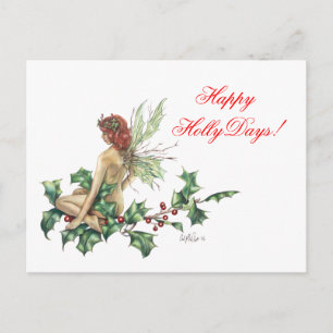 Frohe HollyTage! Märchenhafte Fantasy-Kunst Postk Feiertagspostkarte