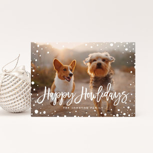 Frohe Howlidays Schnee Weihnachtsfoto mit Hausti Feiertagskarte
