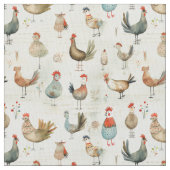 Frohe Hühner: Whimsy-Hühnchen Stoff (Nahaufnahme)