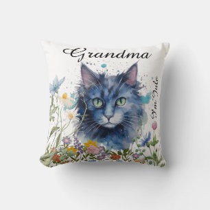 Frohe Internationale Katze Tag Aquarell Wildblume  Kissen