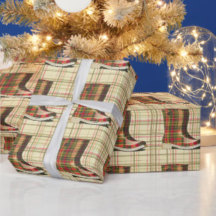 Frohe Karierte Regenstiefel - Weihnachten froh Geschenkpapier