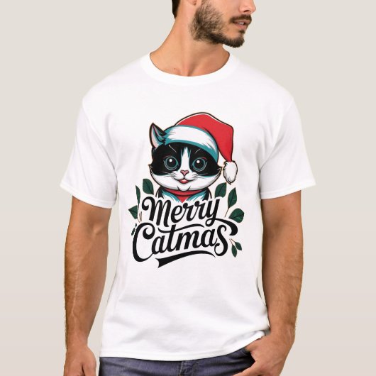 Frohe Katmas! Adorable Christmas Cat Holly Charm T-Shirt (Vorderseite)