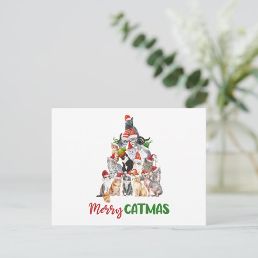 Frohe Katmas! Cat Christmas Tree Postkarte (Stehend Vorderseite)