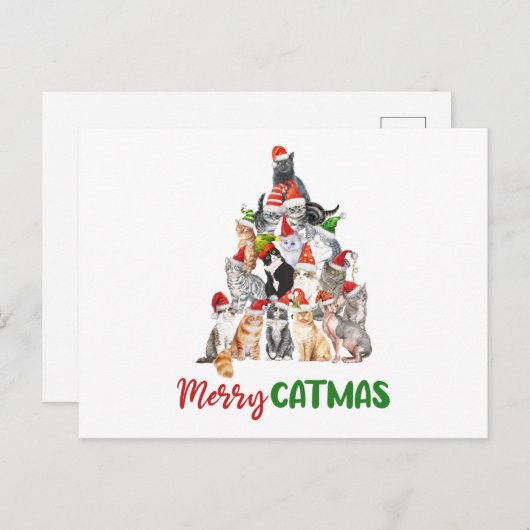 Frohe Katmas! Cat Christmas Tree Postkarte (Vorne/Hinten)