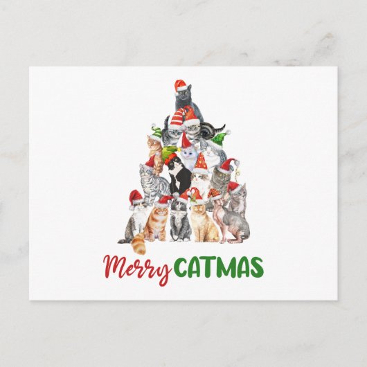 Frohe Katmas! Cat Christmas Tree Postkarte (Vorderseite)