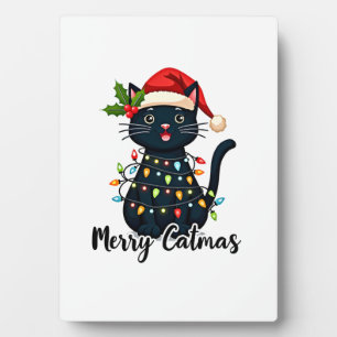 Frohe Katmas Schwarze Katze Weihnachtslicht Xmas F Fotoplatte