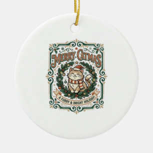 Frohe Katzenweihnacht Katze Weihnachten Vintage Ve Keramik Ornament