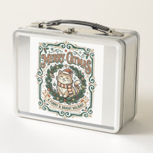 Frohe Katzenweihnacht Katze Weihnachten Vintage Ve Metall Brotdose