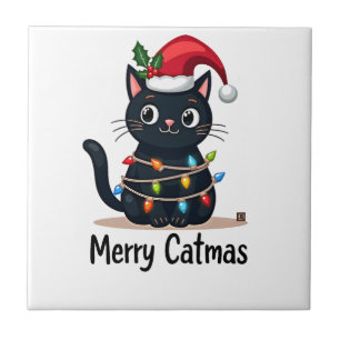 Frohe Katzenweihnachten Schwarze Katze Weihnachtsl Fliese