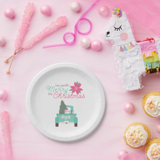 Frohe kleine Aquamarine Weihnachten Pick-Up Papier Pappteller (Party)