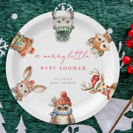 Frohe kleine Babydusche Weihnachtswald Tier Pappteller