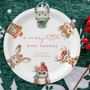 Frohe kleine Babydusche Weihnachtswald Tier Pappteller