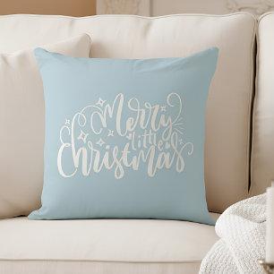 Frohe kleine Weihnachten in hellblau Throw Kissen