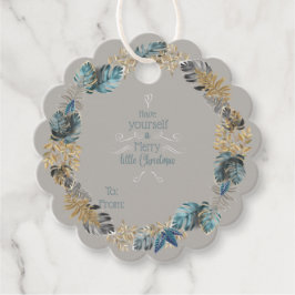 Frohe kleine Weihnachten Moderne Blue Foliage Wrea Geschenkanhänger