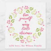 Frohe kleine Weihnachts-Blume Wreath Flasche Etike Weinetikett (Einzelnes Label)