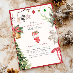 Frohe kleine Weihnachtsbaum Ornamente Baby Shower Einladung