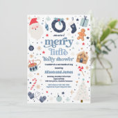 Frohe kleine Weihnachtsdusche rot und blau Einladung (Stehend Vorderseite)